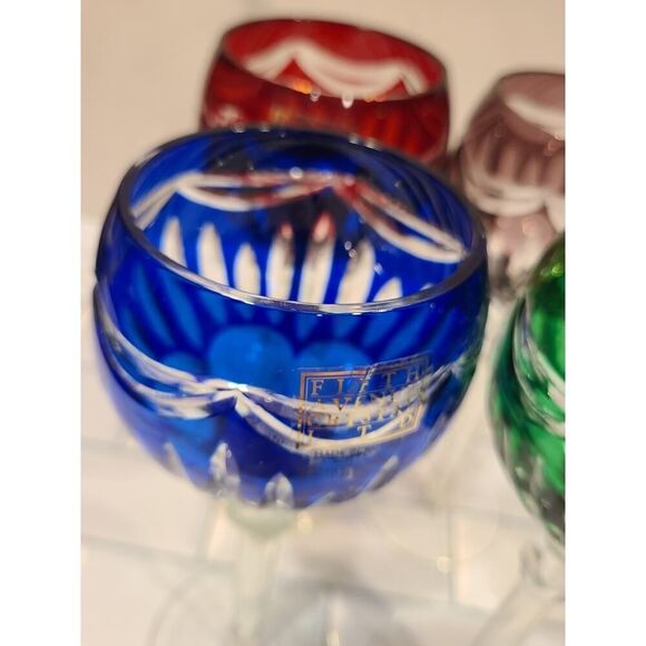 FIFTH AVENUE PRINCESS Set of 4 Cut-To-Clear Wine Goblets Green-Purple-Blue-Red - Picture 14 of 16